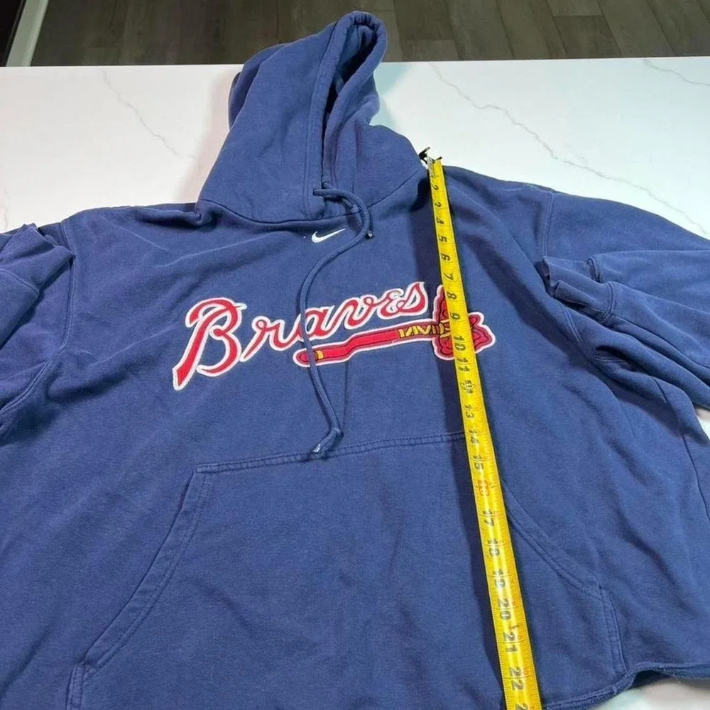 Nike Hoodie Mens Large Atlanta Braves MLB Navy Blue Center Swoosh Pullover